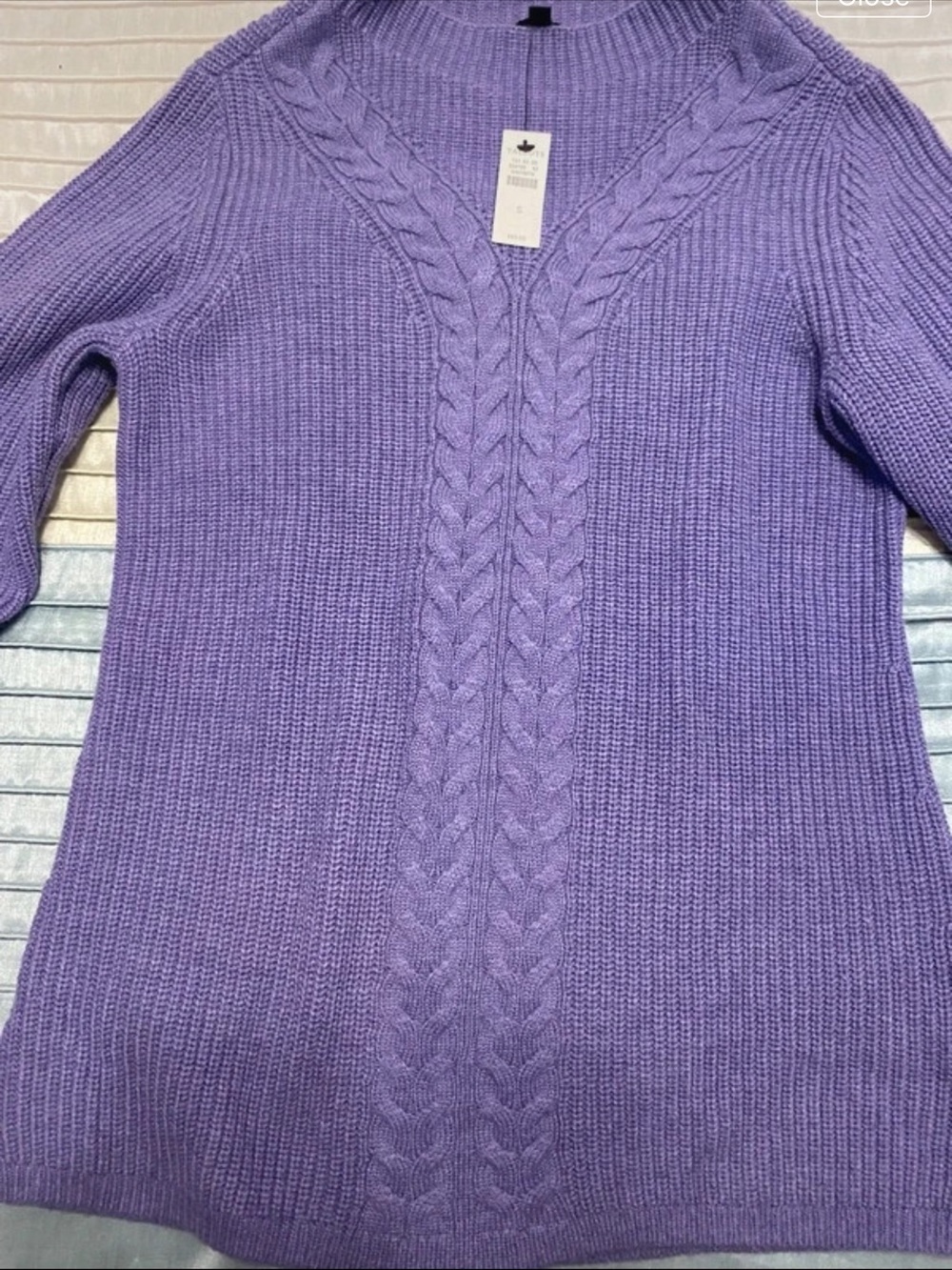 TALBOTS NWT Mixed Cable Knit V-Neck Tunic Sweater Violet S
